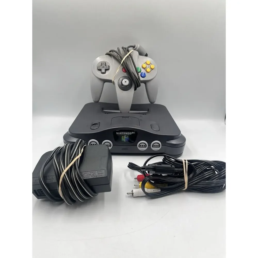 Nintendo 64 Console Bundle OEM Gray Controller & Cords Tested Working!